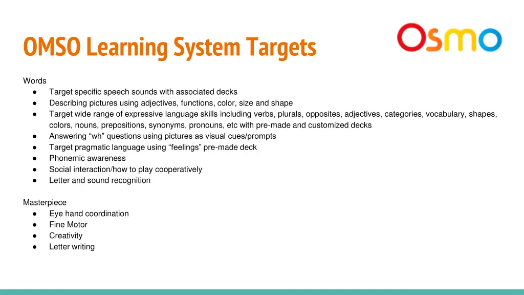 omso learning system targets 2