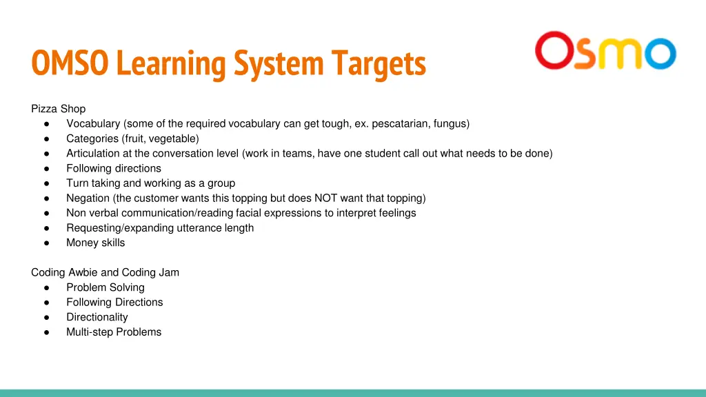 omso learning system targets 3