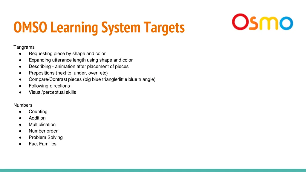 omso learning system targets