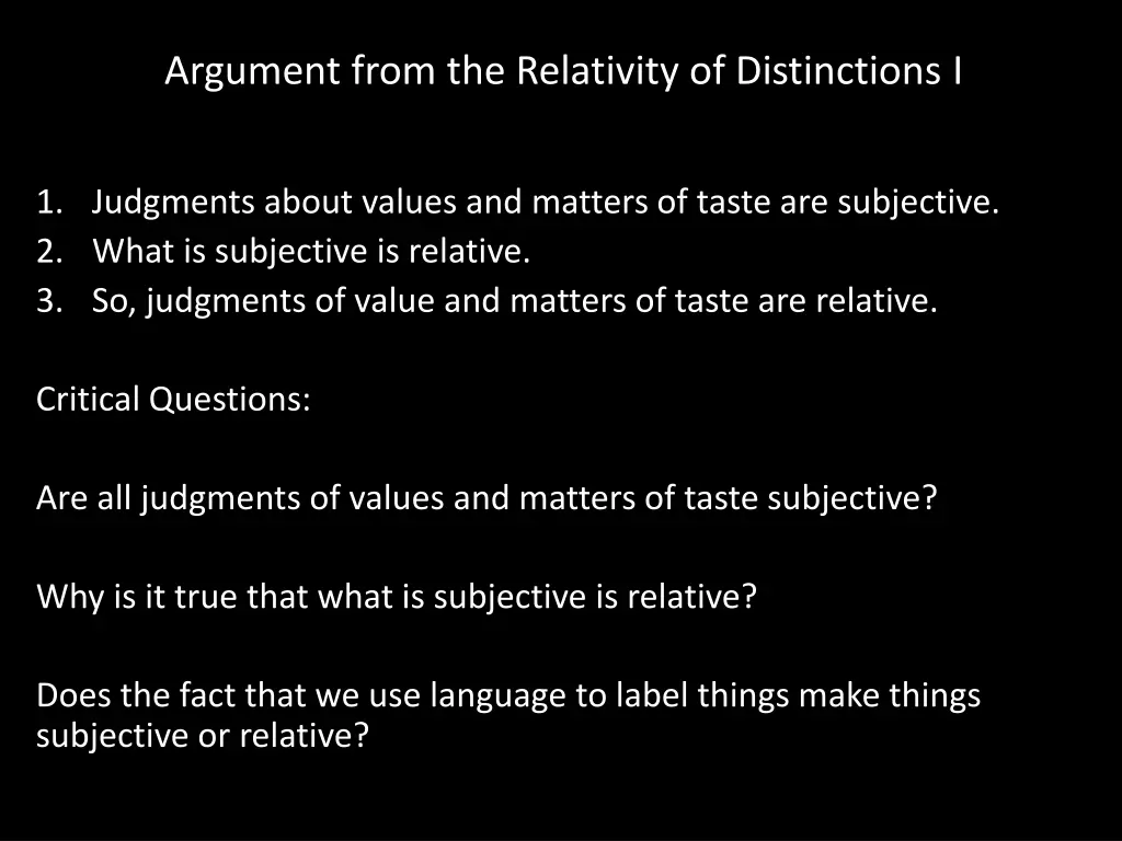 argument from the relativity of distinctions i