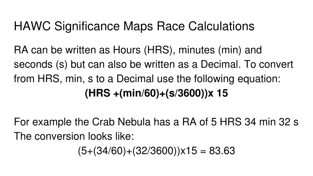 hawc significance maps race calculations