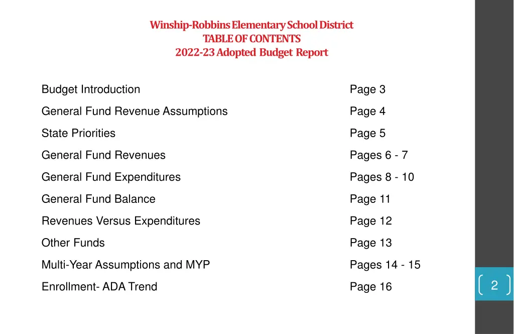 winship robbins elementary school district table