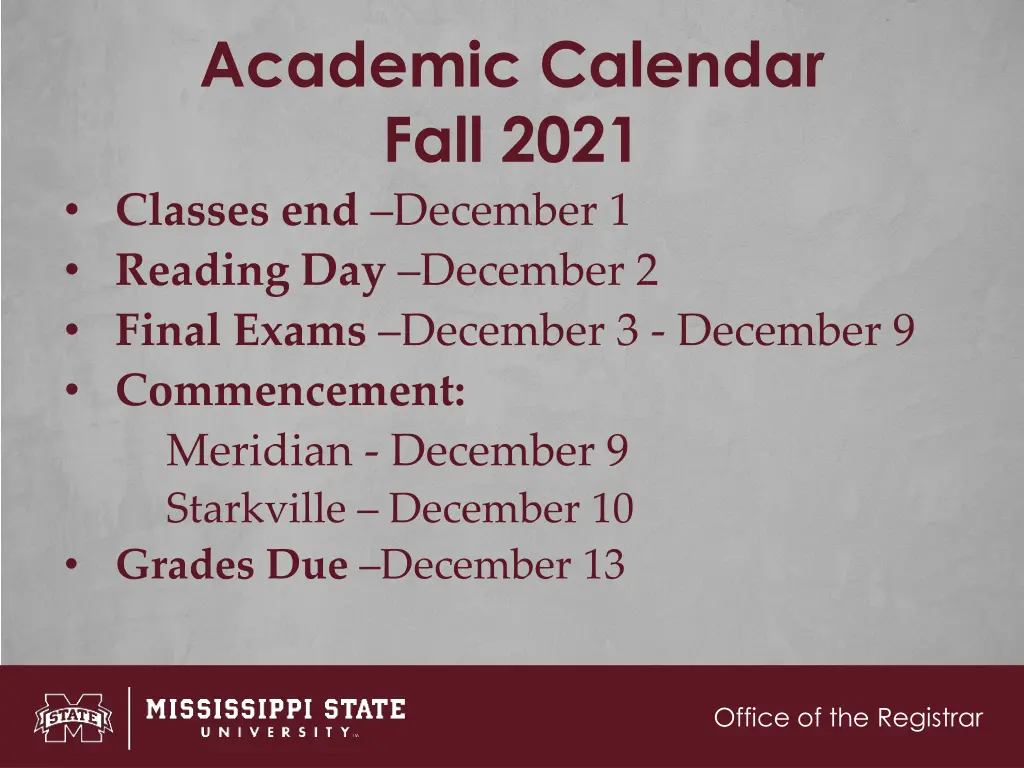 academic calendar fall 2021 classes end december