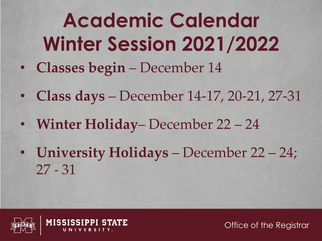 academic calendar winter session 2021 2022