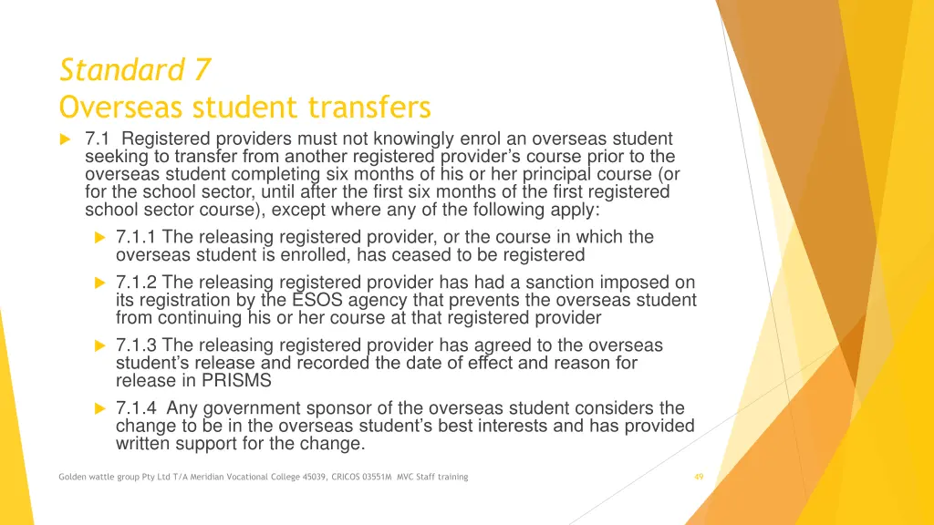 standard 7 overseas student transfers