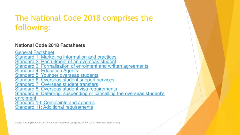 the national code 2018 comprises the following