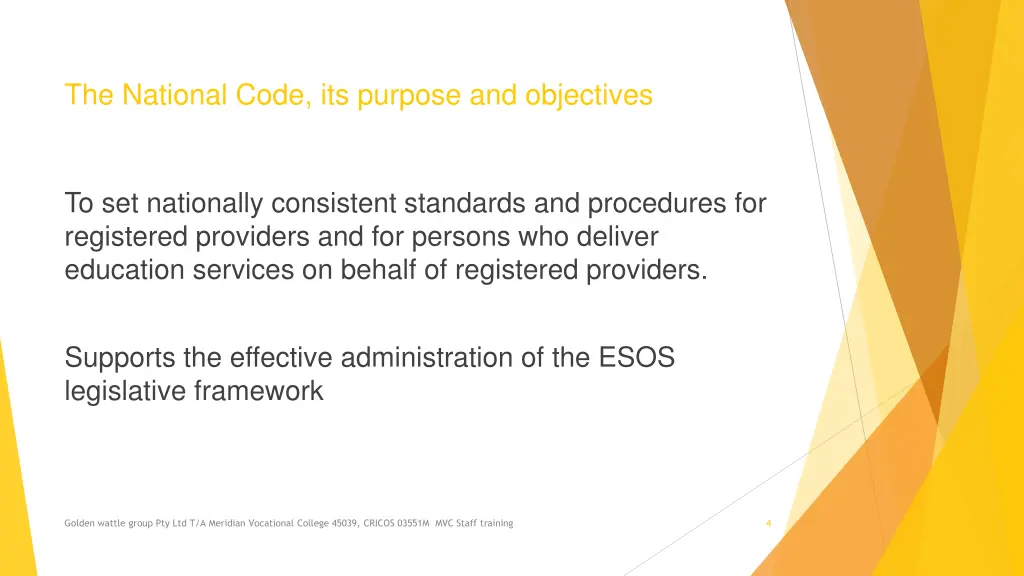 the national code its purpose and objectives