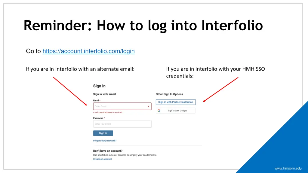 reminder how to log into interfolio