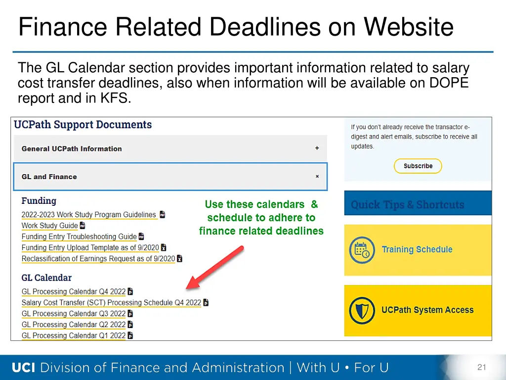 finance related deadlines on website