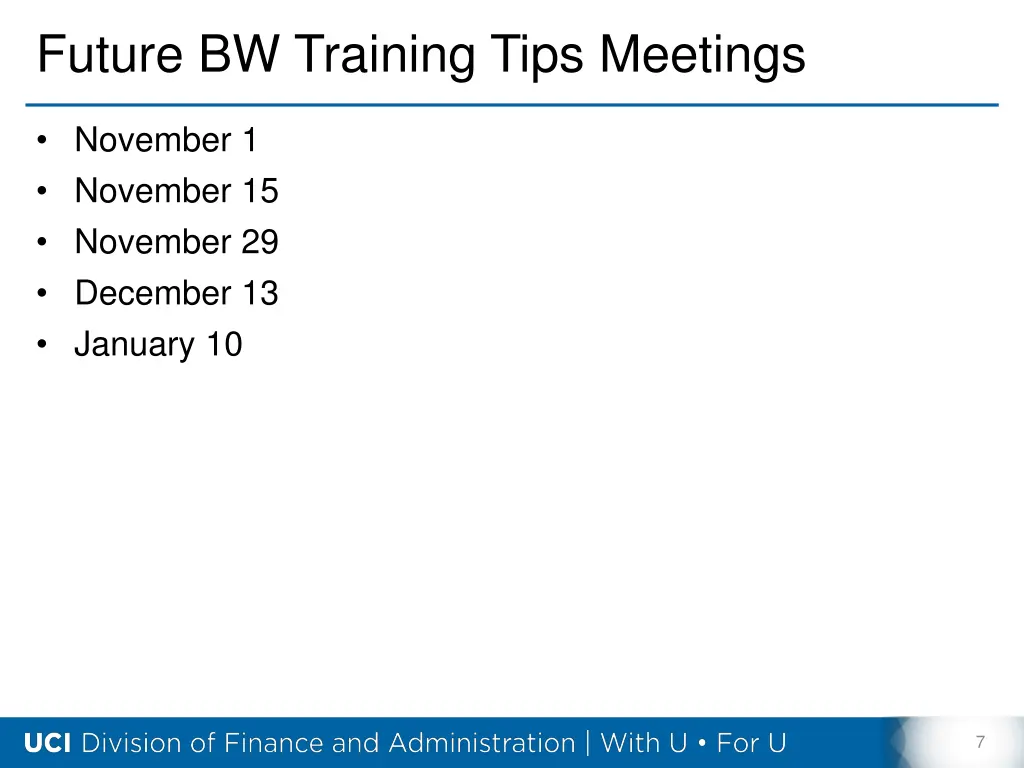 future bw training tips meetings