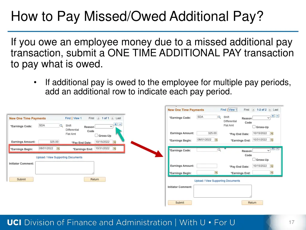 how to pay missed owed additional pay