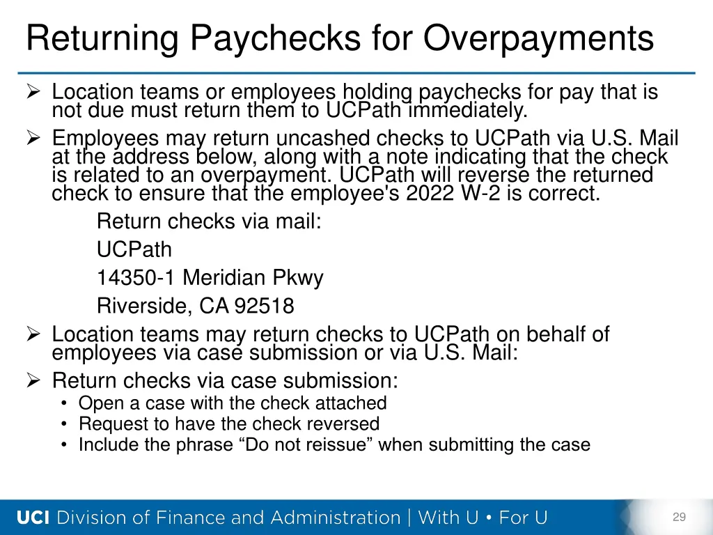 returning paychecks for overpayments