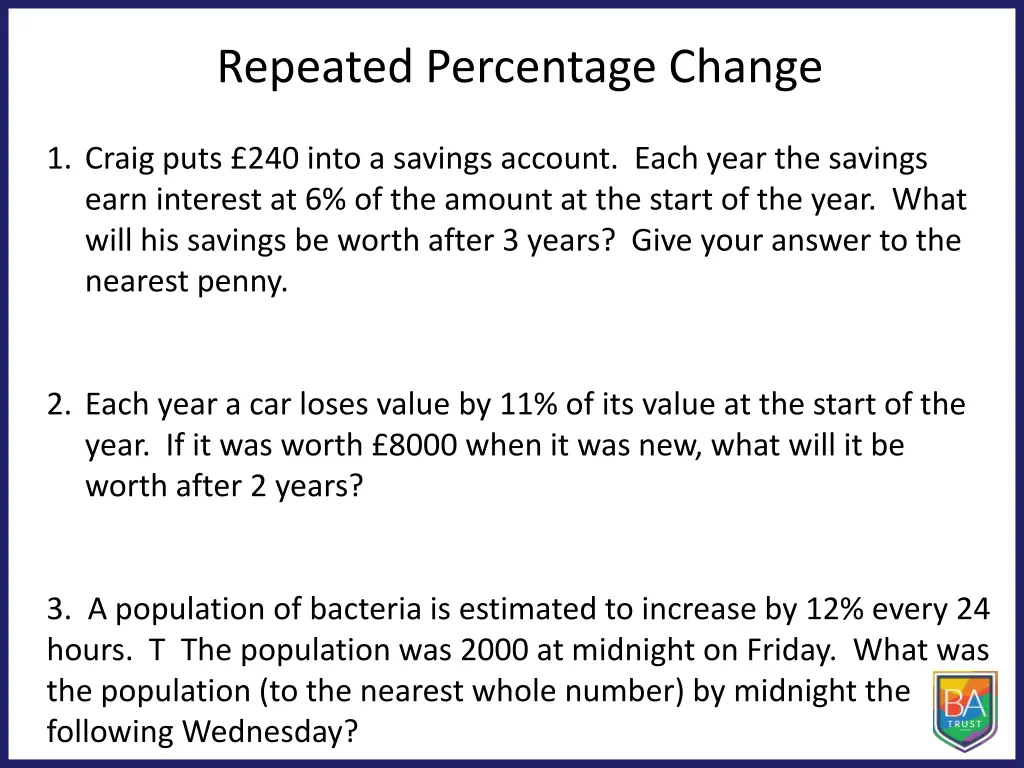 repeated percentage change 5