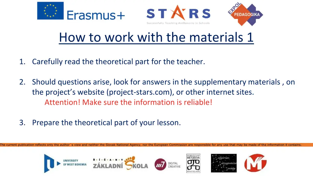 how to work with the materials 1