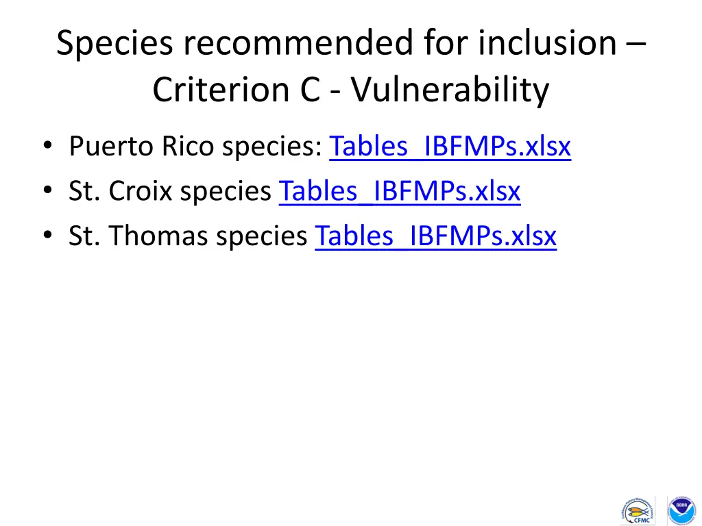 species recommended for inclusion criterion