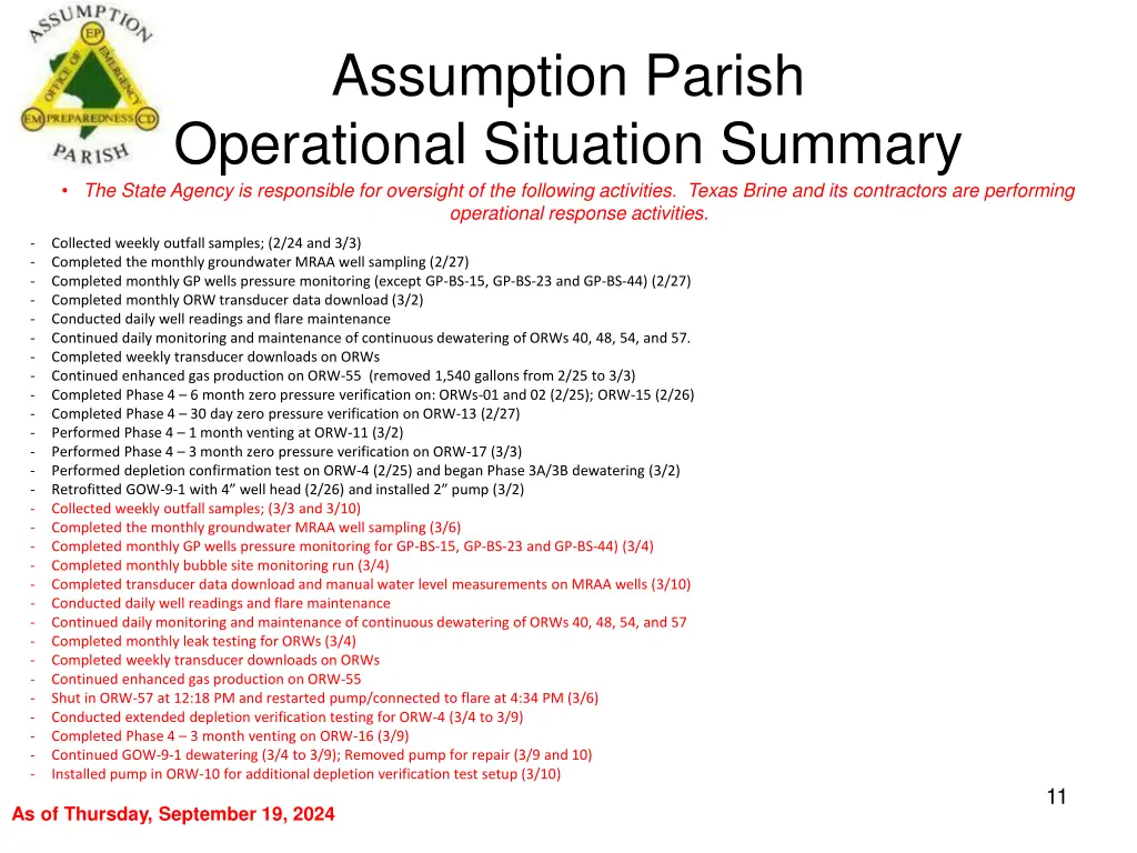 assumption parish operational situation summary 10