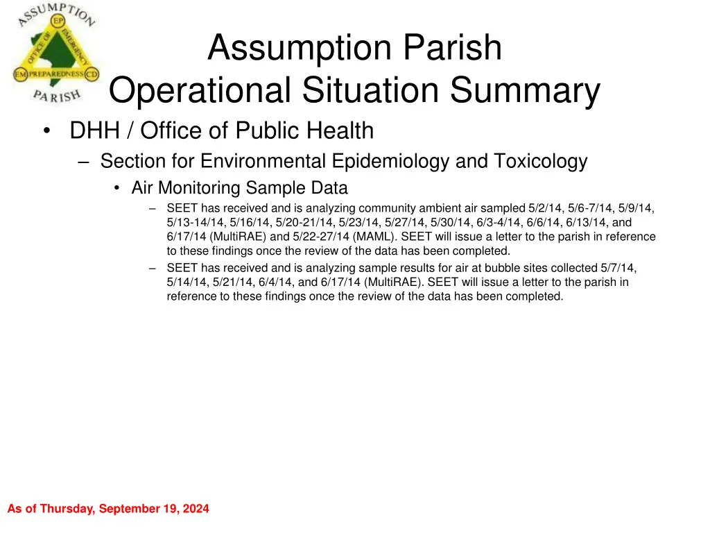 assumption parish operational situation summary 11