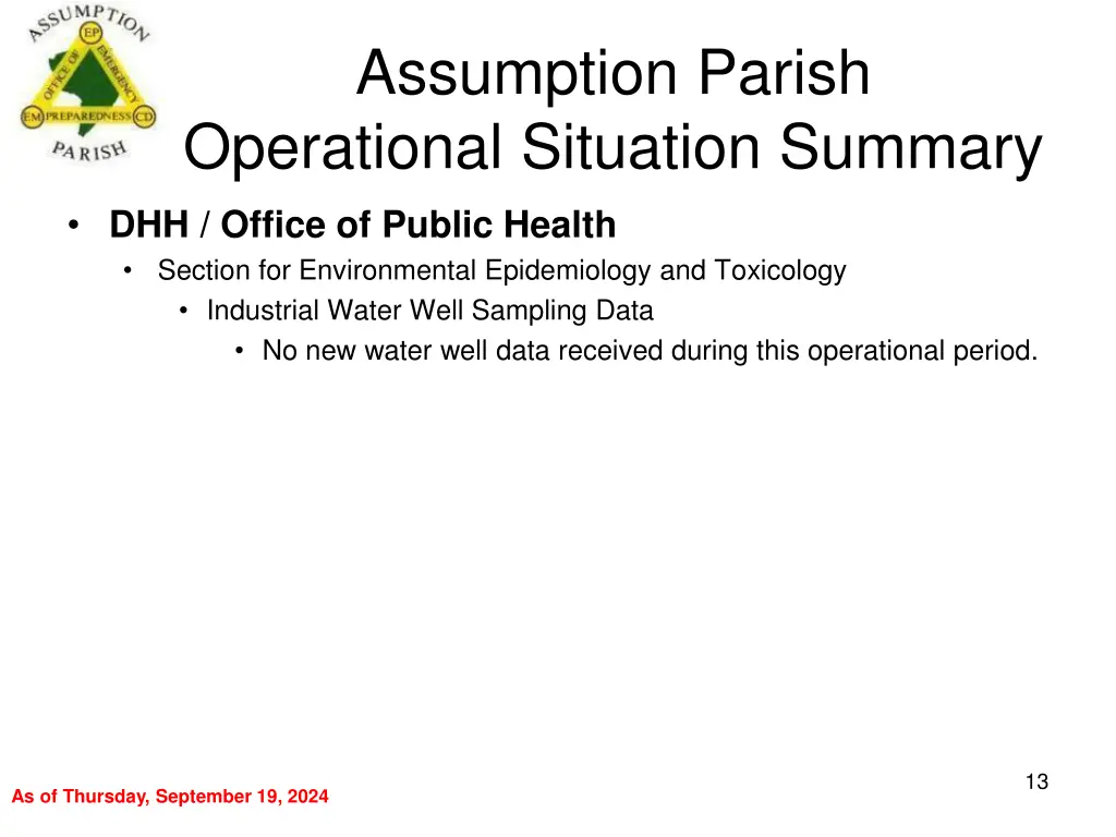 assumption parish operational situation summary 12