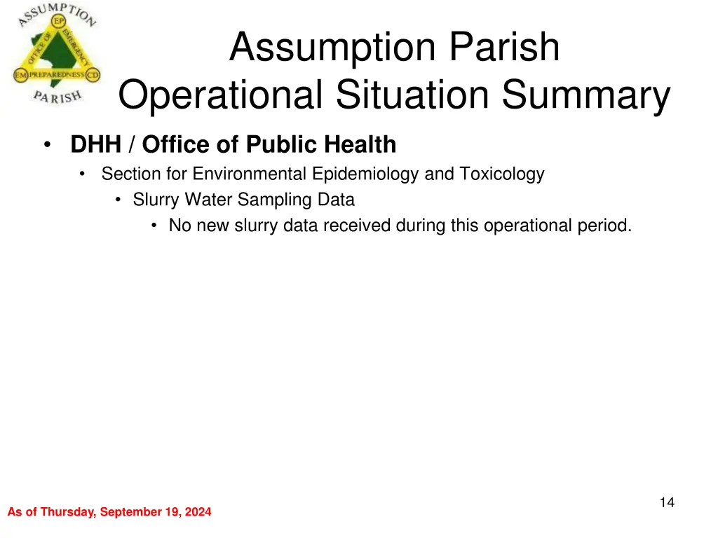 assumption parish operational situation summary 13