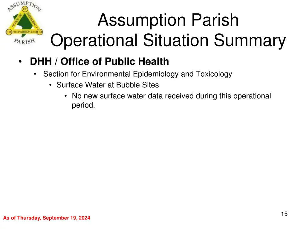 assumption parish operational situation summary 14