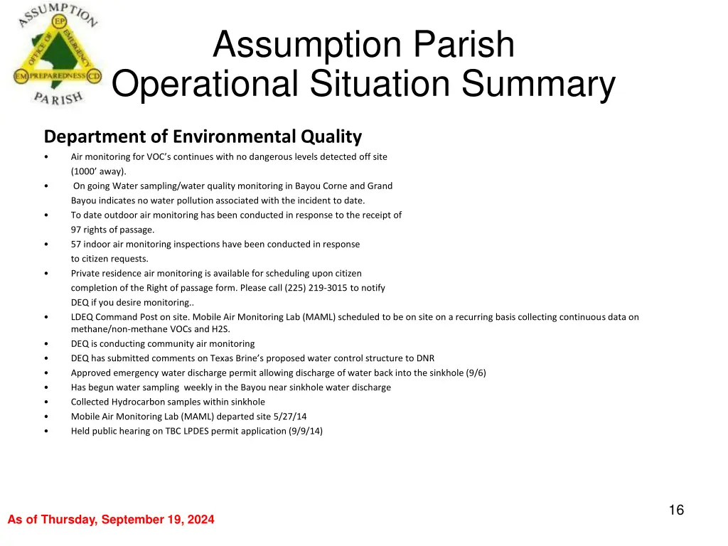 assumption parish operational situation summary 15