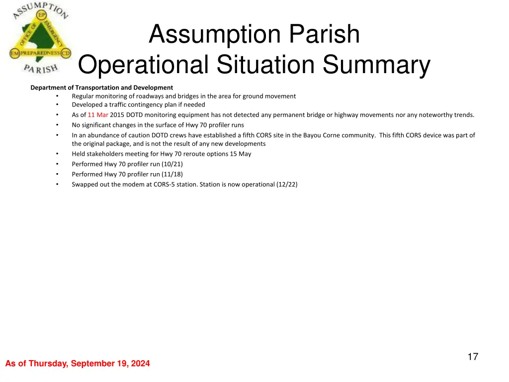 assumption parish operational situation summary 16