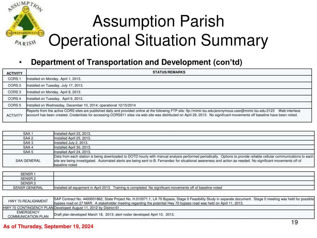 assumption parish operational situation summary 17