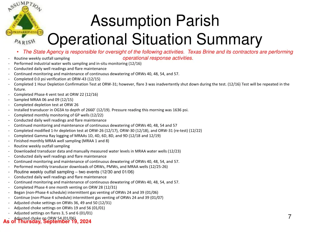 assumption parish operational situation summary 6