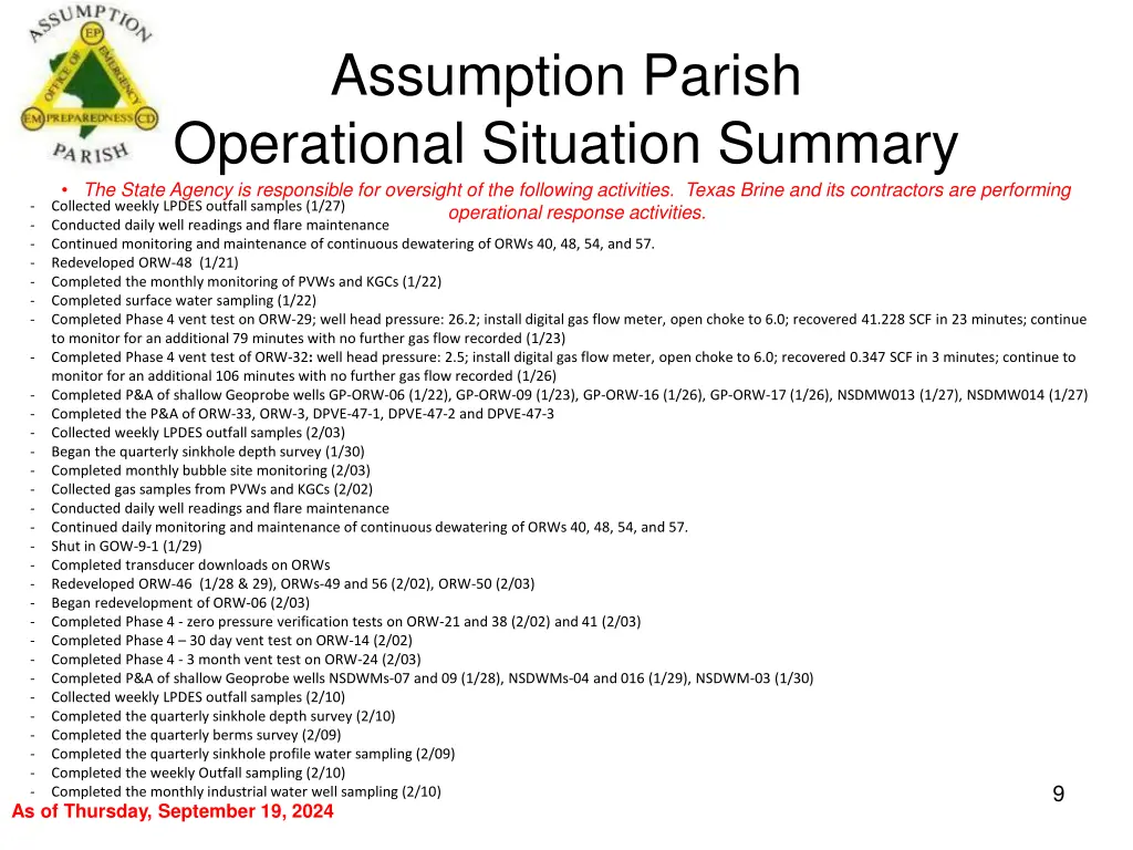 assumption parish operational situation summary 8