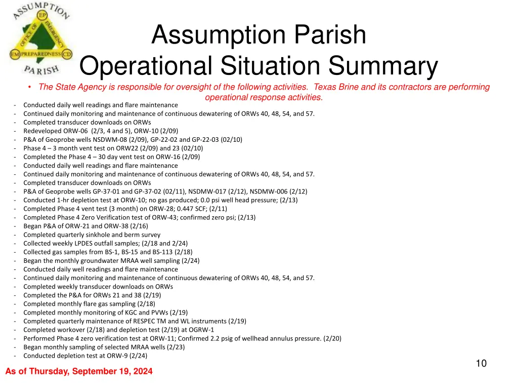 assumption parish operational situation summary 9