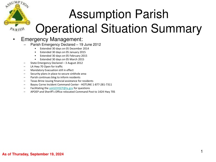 assumption parish operational situation summary