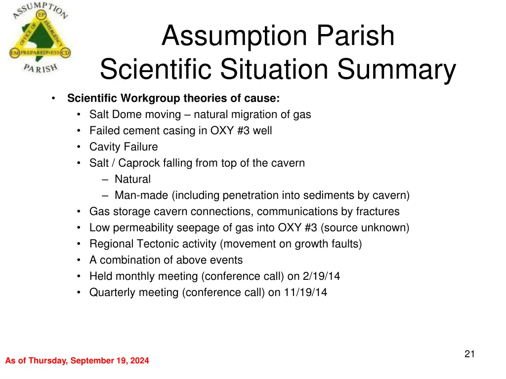 assumption parish scientific situation summary 1