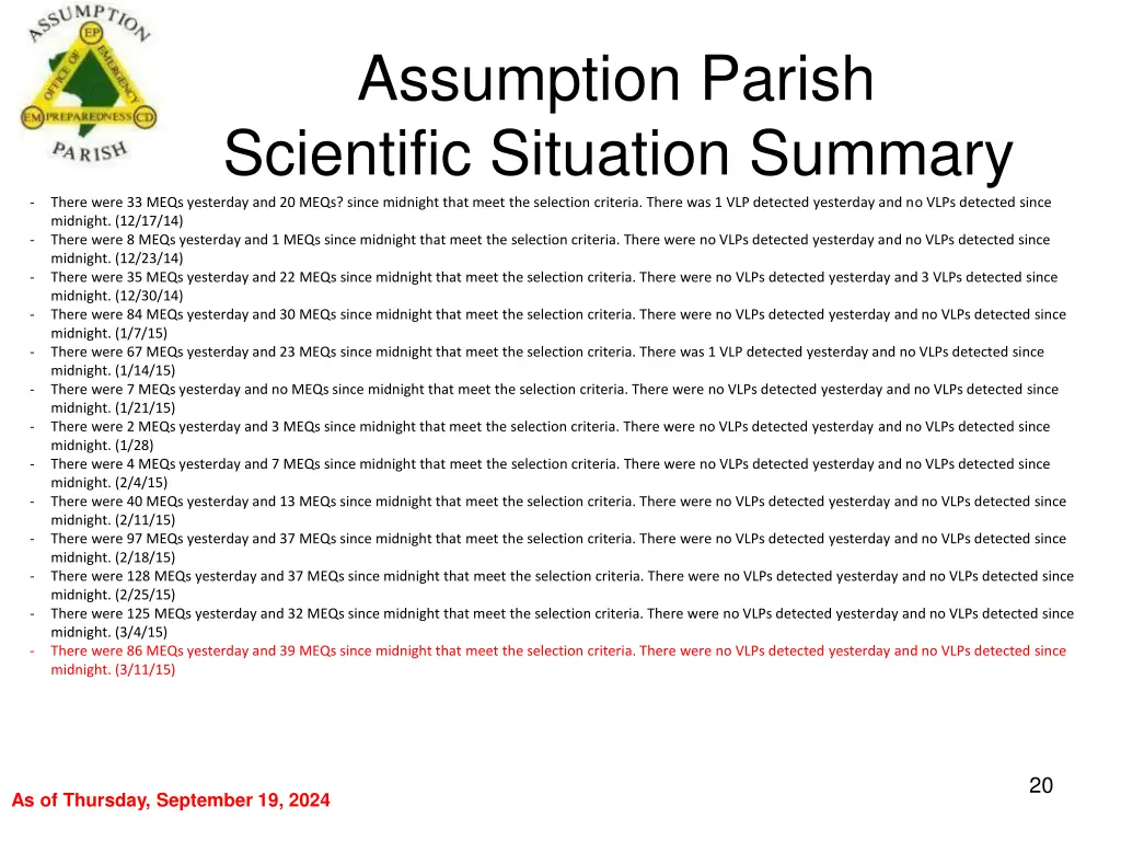 assumption parish scientific situation summary