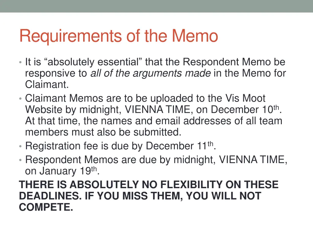 requirements of the memo 1