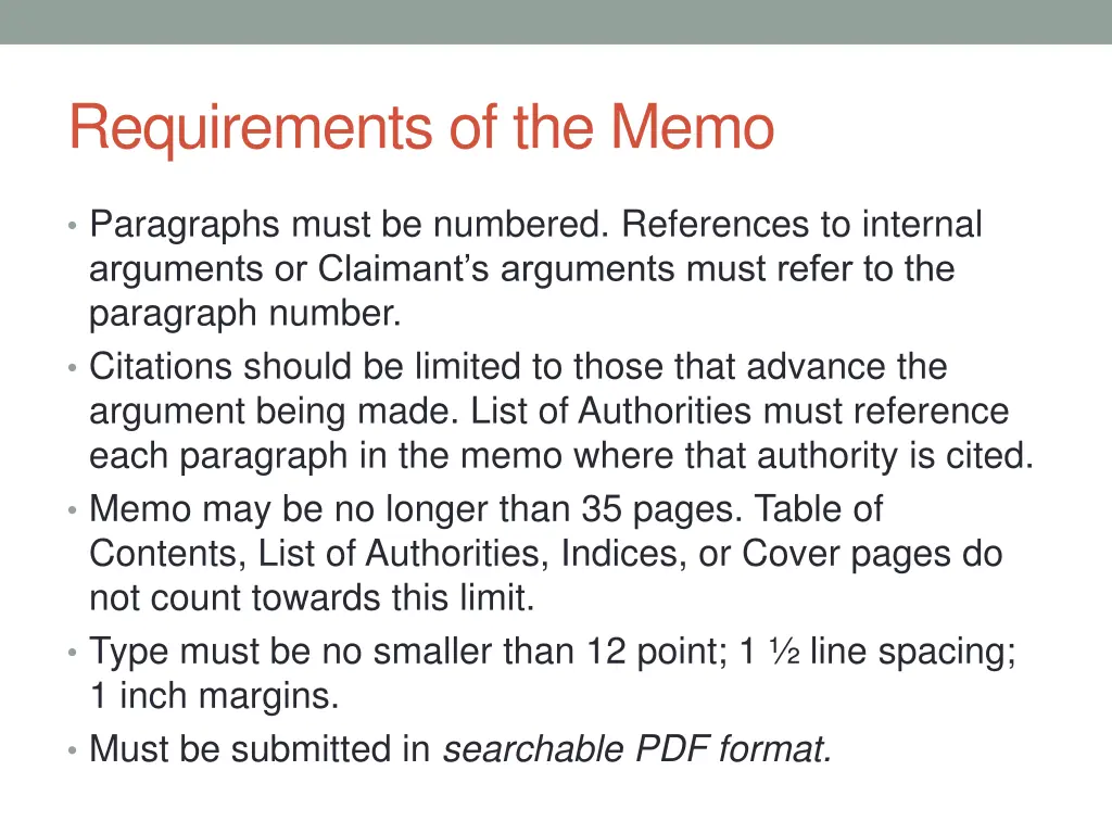 requirements of the memo