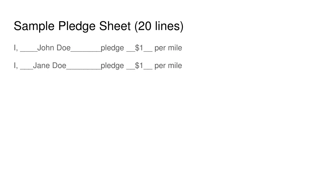 sample pledge sheet 20 lines