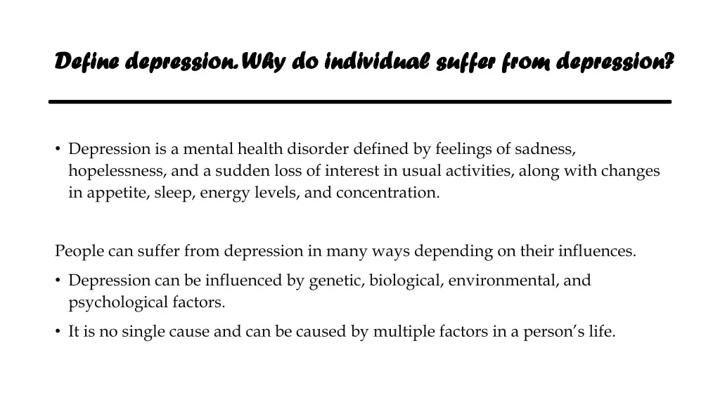 define depression why do individual suffer from