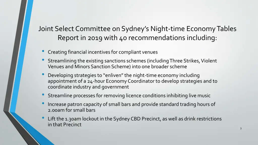 joint select committee on sydney s night time