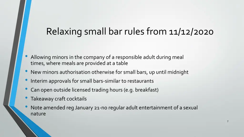 relaxing small bar rules from 11 12 2020