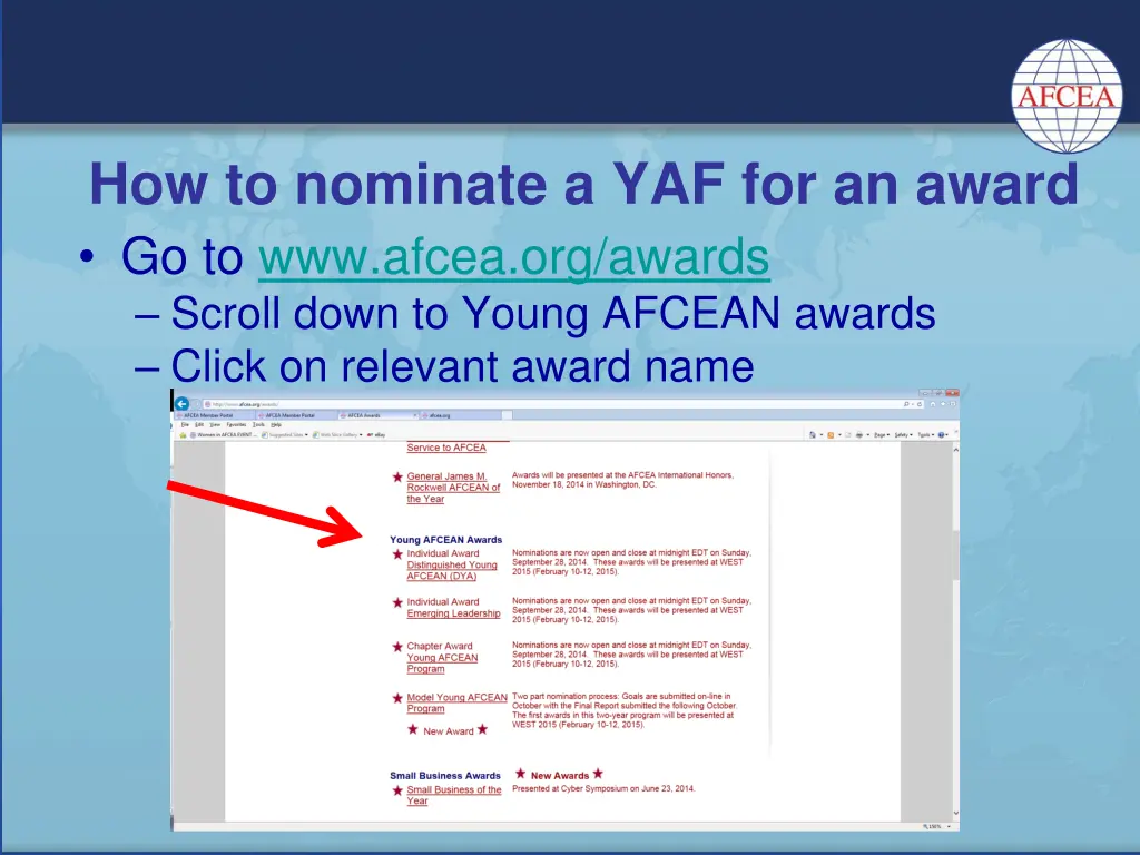 how to nominate a yaf for an award