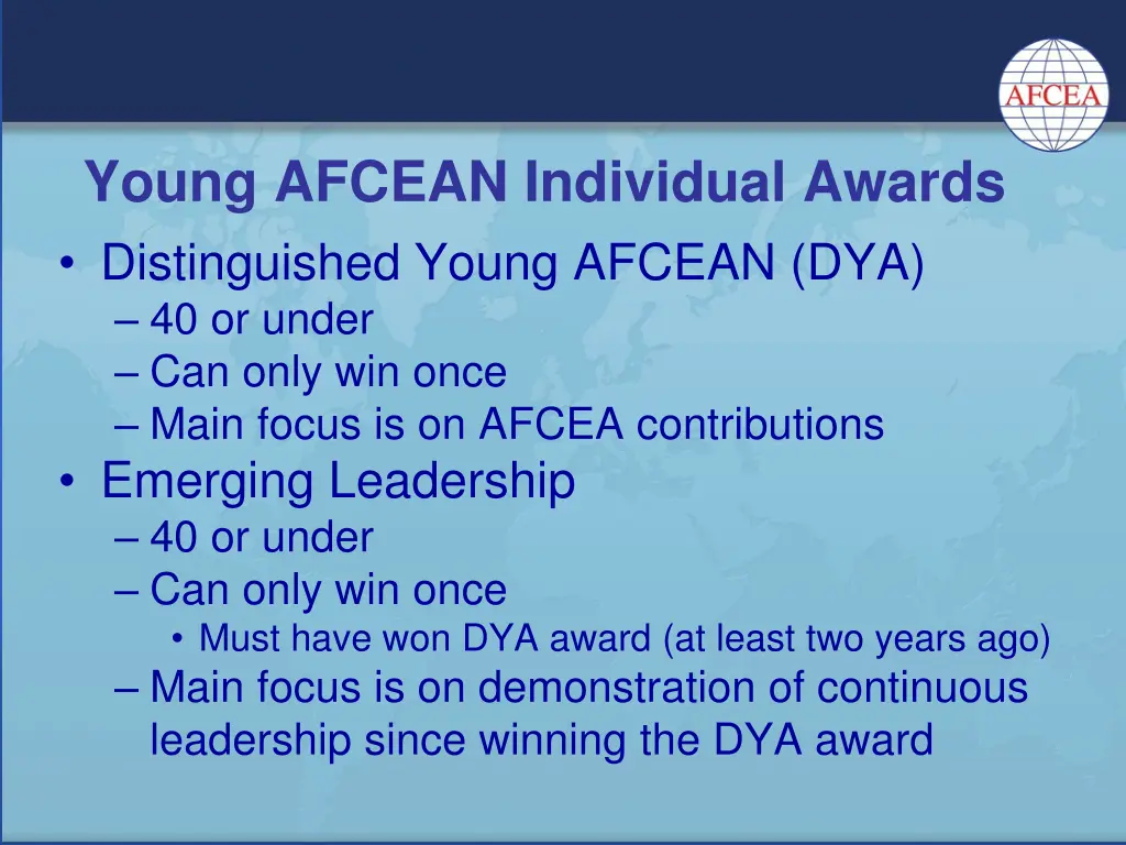 young afcean individual awards