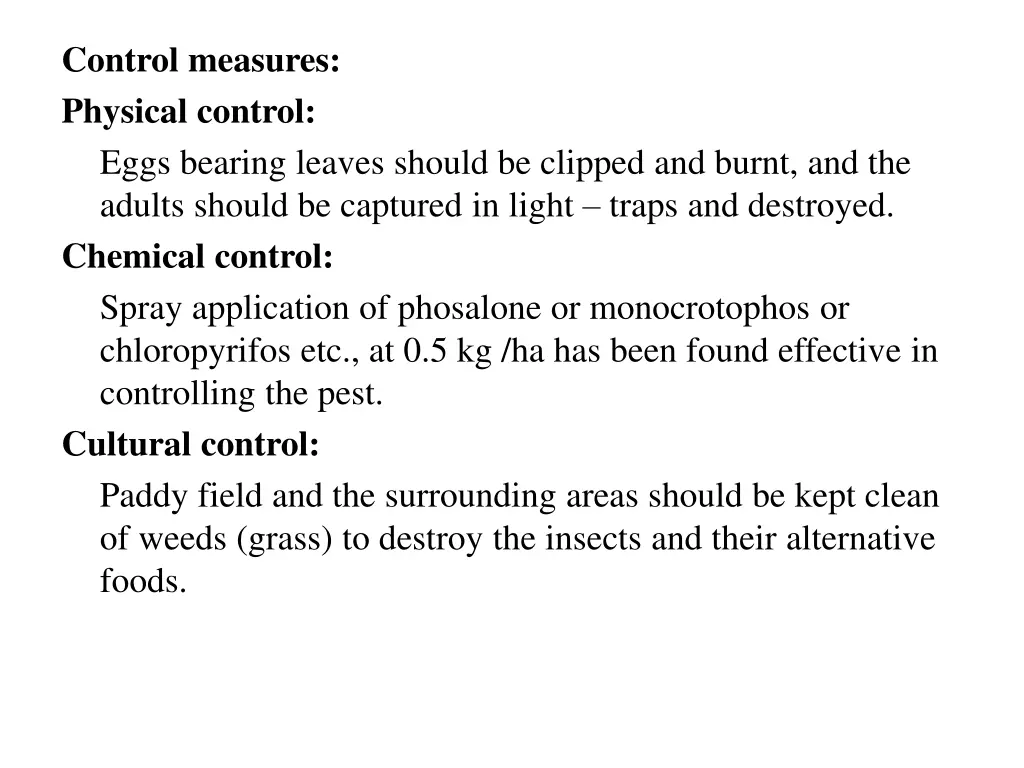 control measures physical control eggs bearing