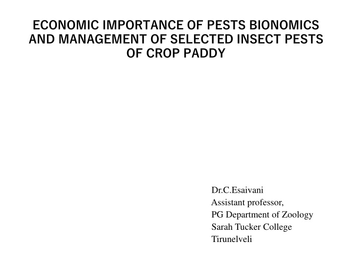 economic importance of pests bionomics