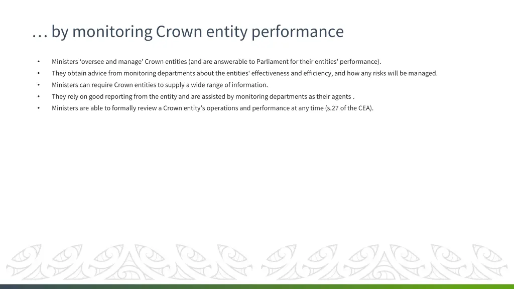 by monitoring crown entity performance