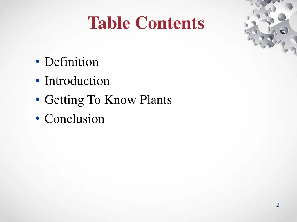 table contents