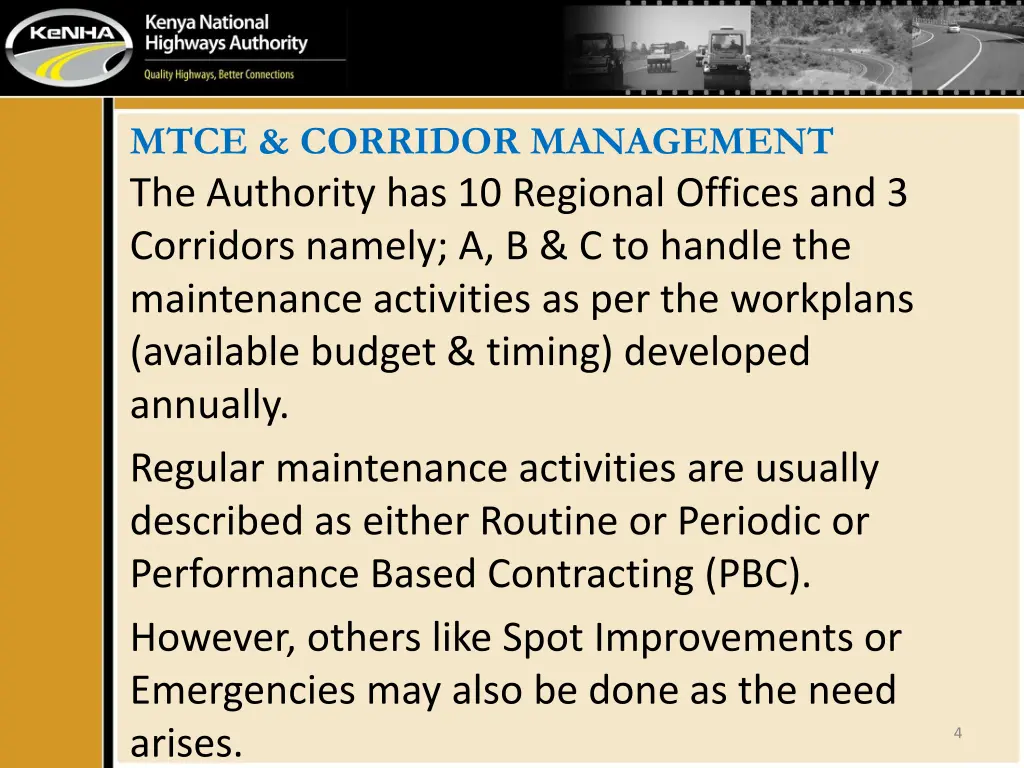 mtce corridor management the authority