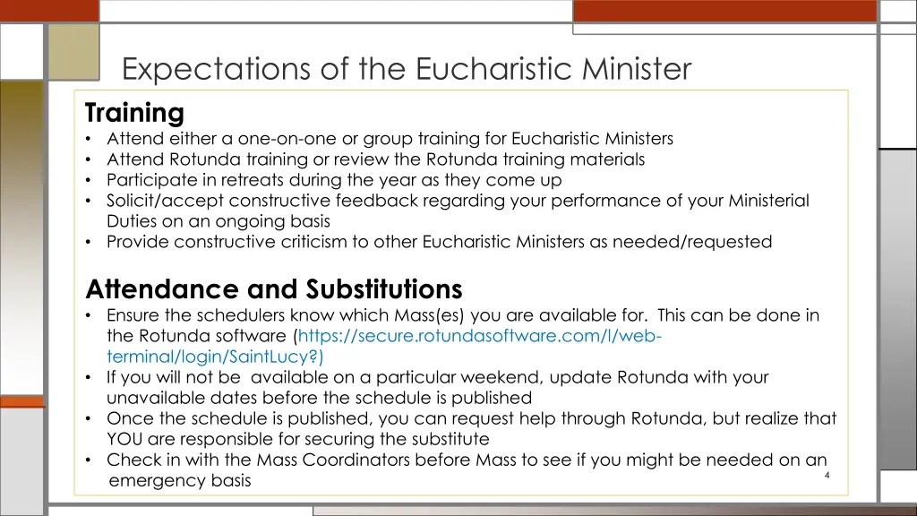 expectations of the eucharistic minister training