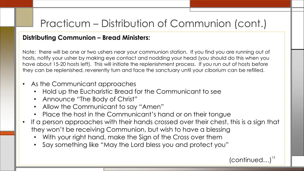 practicum distribution of communion cont 1