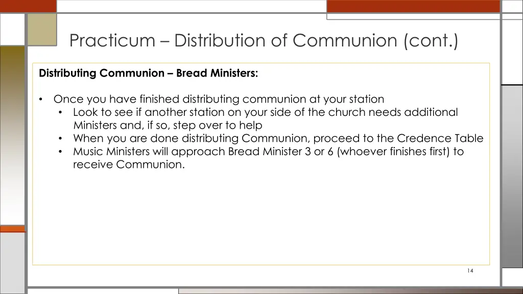 practicum distribution of communion cont 2