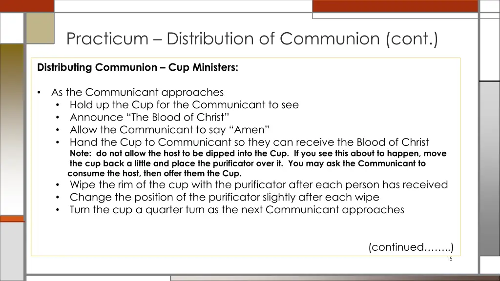 practicum distribution of communion cont 3